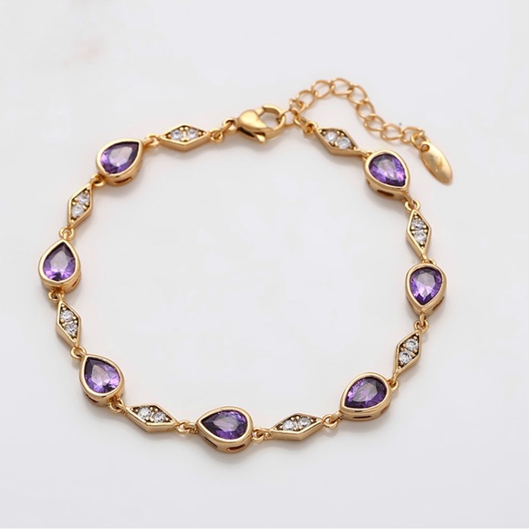 Amethyst Bracelet Drop 18k Gold Plated Luxury Jewelry - Picture 3 of 10